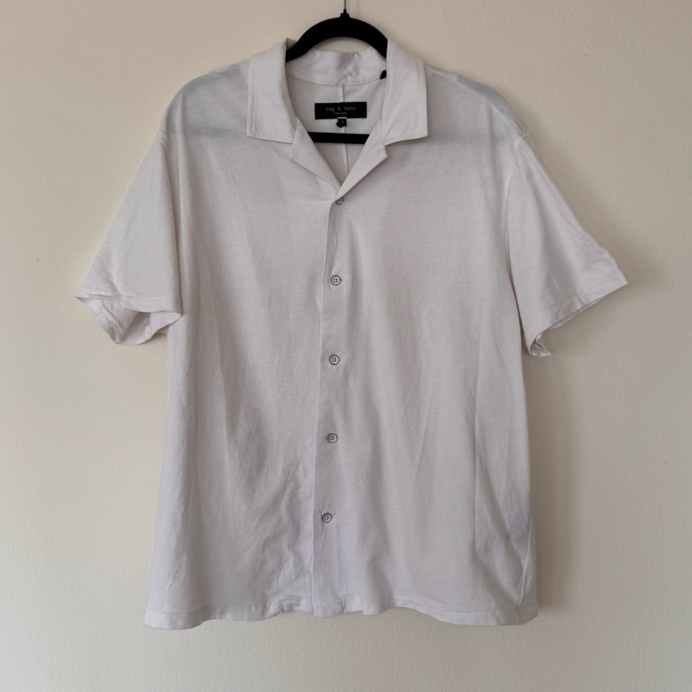 Rag & Bone Size L Men's Avery White Knit Buttondown Camp Shirt 100% Cotton
